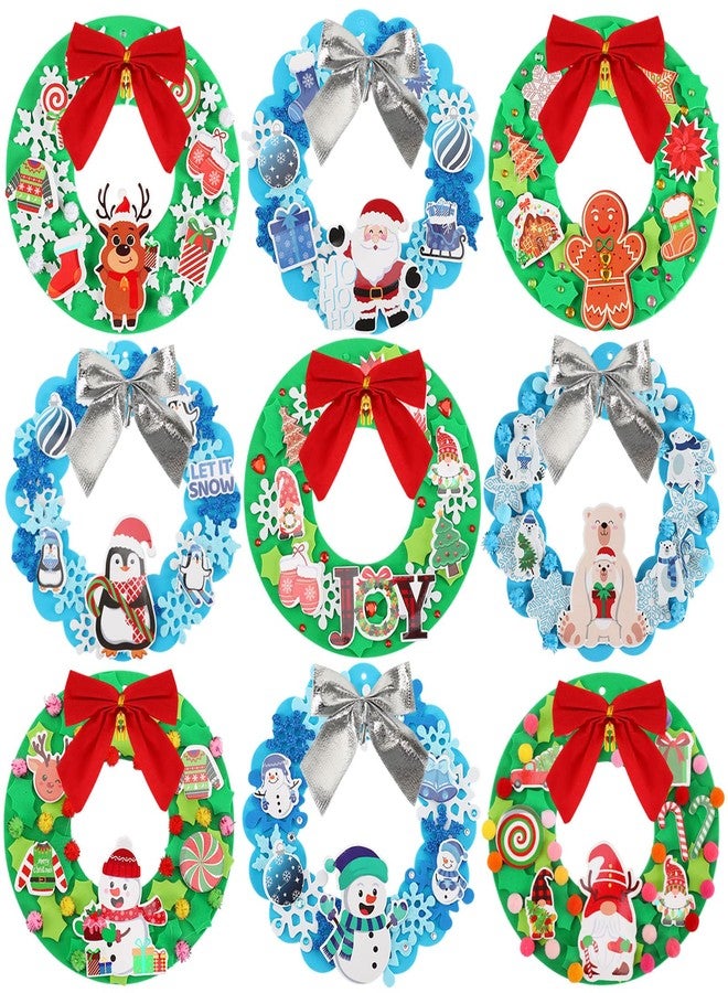 BOARDFEB 12 Sets Christmas Crafts Kits DIY Christmas Foam Wreath Crafts Winter Ornaments for Kids Snowman Santa Penguin Snowflake Foam Stickers Xmas Holiday Home Classroom Activities Decoration - Image 1